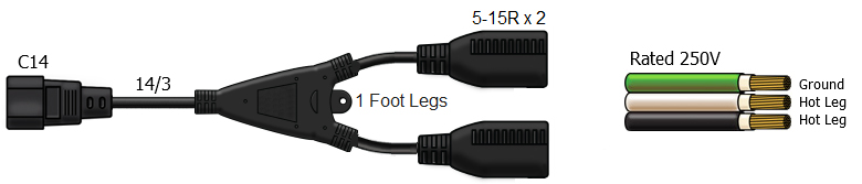 splitter power cord c14 to 5-15r